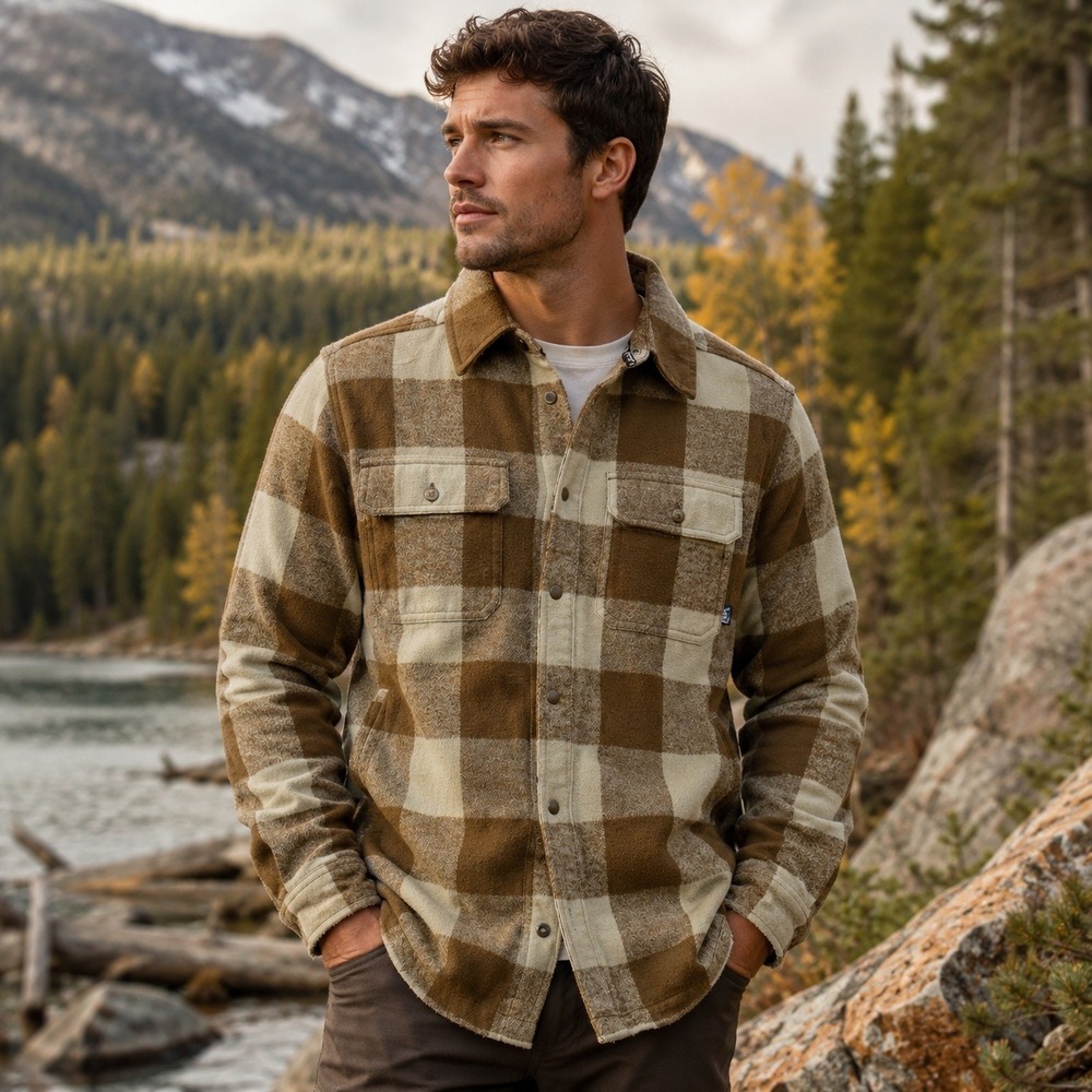 KAVU Shirt Mens Medium Brown Flannel Gorpcore Cabin Outdoorsy